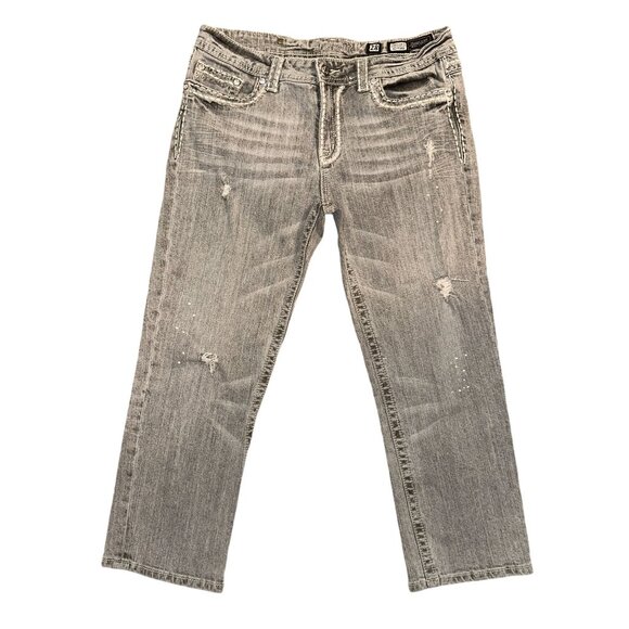 Miss Me JPB5014-5 Boyfriend Crop Womens Jeans 28 25 Gray Distressed Splatter - Picture 2 of 8